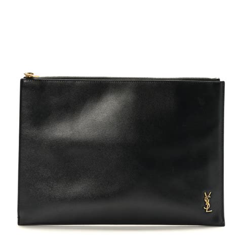 SAINT LAURENT Shiny Calfskin Tiny Monogram Zipped Tablet 